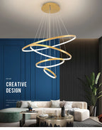 Lustre Anneau LED Villa Design — Fer Forgé Multi-anneaux — Salon et Chambre