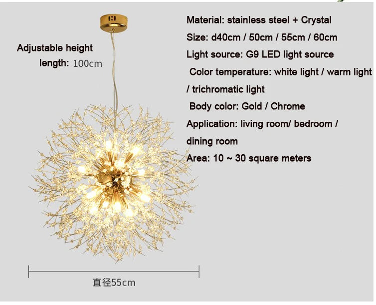 Lustre Pissenlit LED Design Étoilé — Fireball Créatif — Salon et Chambre