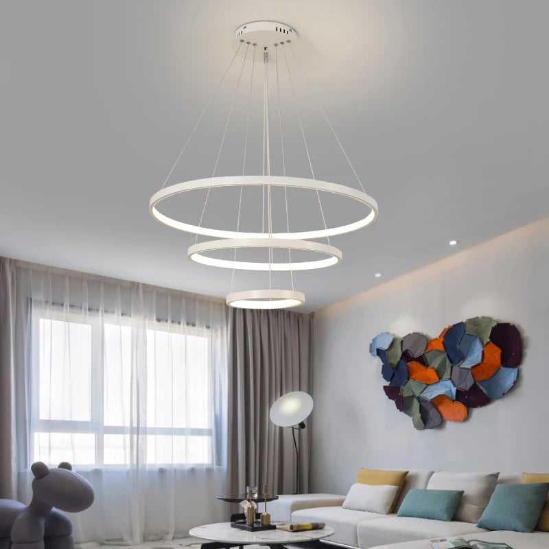 Lustre Anneau LED Villa Design — Fer Forgé Multi-anneaux — Salon et Chambre