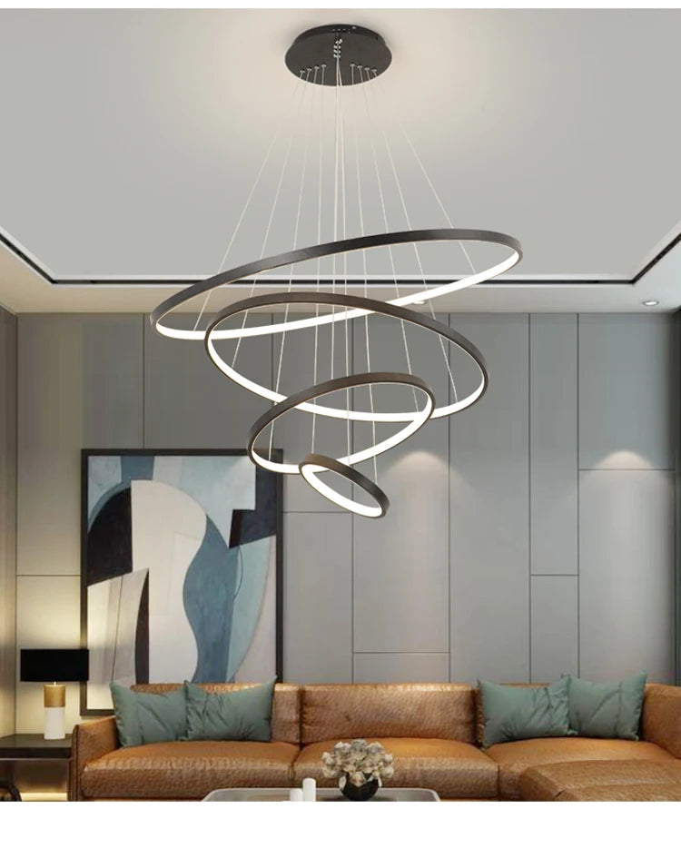 Lustre Anneau LED Villa Design — Fer Forgé Multi-anneaux — Salon et Chambre