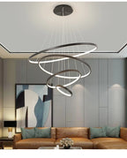 Lustre Anneau LED Villa Design — Fer Forgé Multi-anneaux — Salon et Chambre