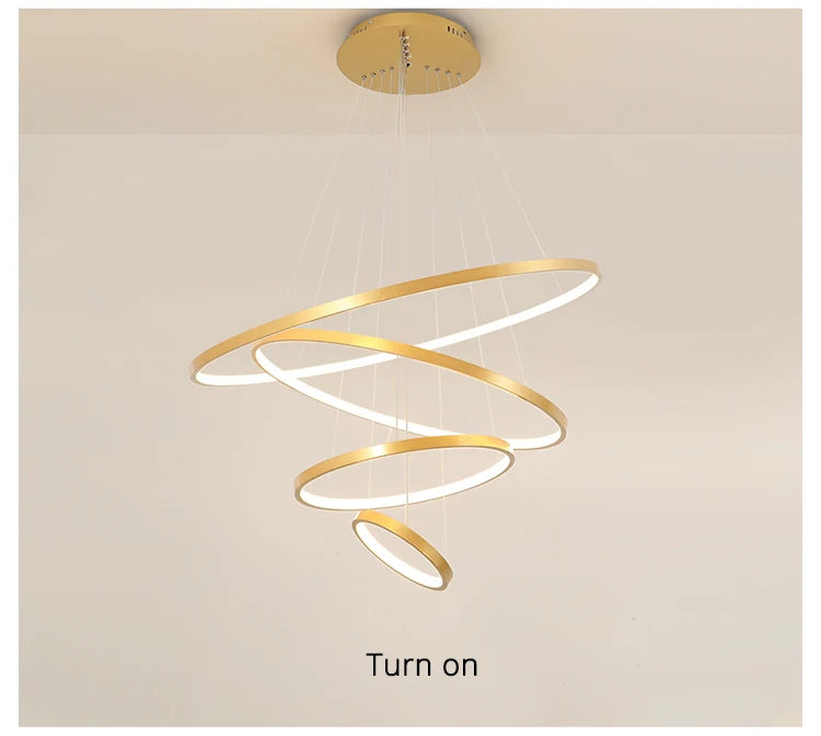 Lustre Anneau LED Villa Design — Fer Forgé Multi-anneaux — Salon et Chambre