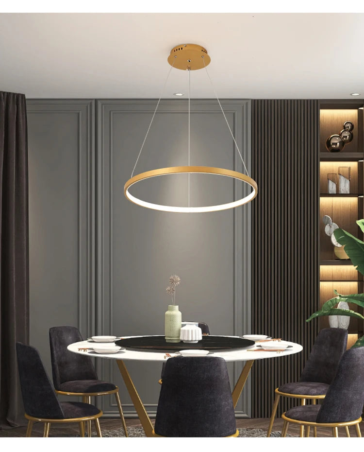 Lustre Anneau LED Villa Design — Fer Forgé Multi-anneaux — Salon et Chambre