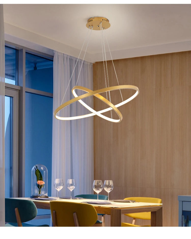 Lustre Anneau LED Villa Design — Fer Forgé Multi-anneaux — Salon et Chambre