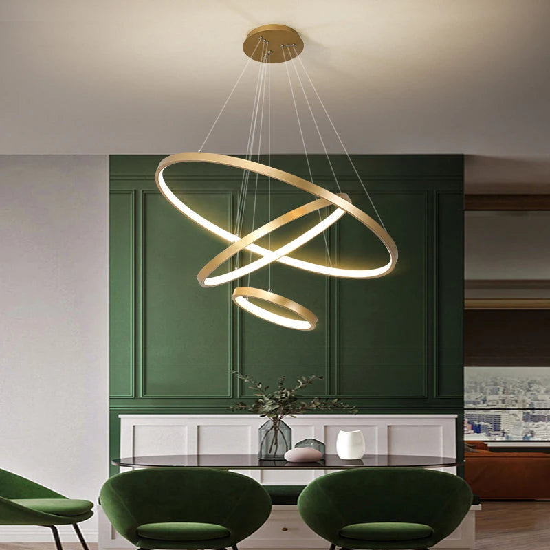 Lustre Anneau LED Villa Design — Fer Forgé Multi-anneaux — Salon et Chambre