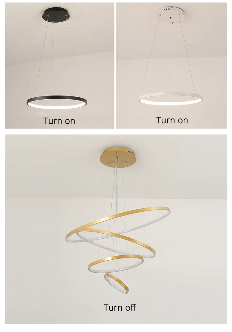 Lustre Anneau LED Villa Design — Fer Forgé Multi-anneaux — Salon et Chambre