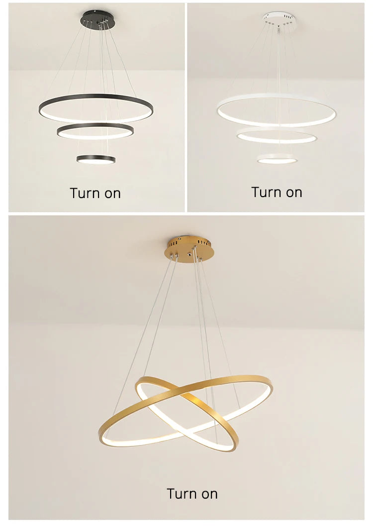 Lustre Anneau LED Villa Design — Fer Forgé Multi-anneaux — Salon et Chambre