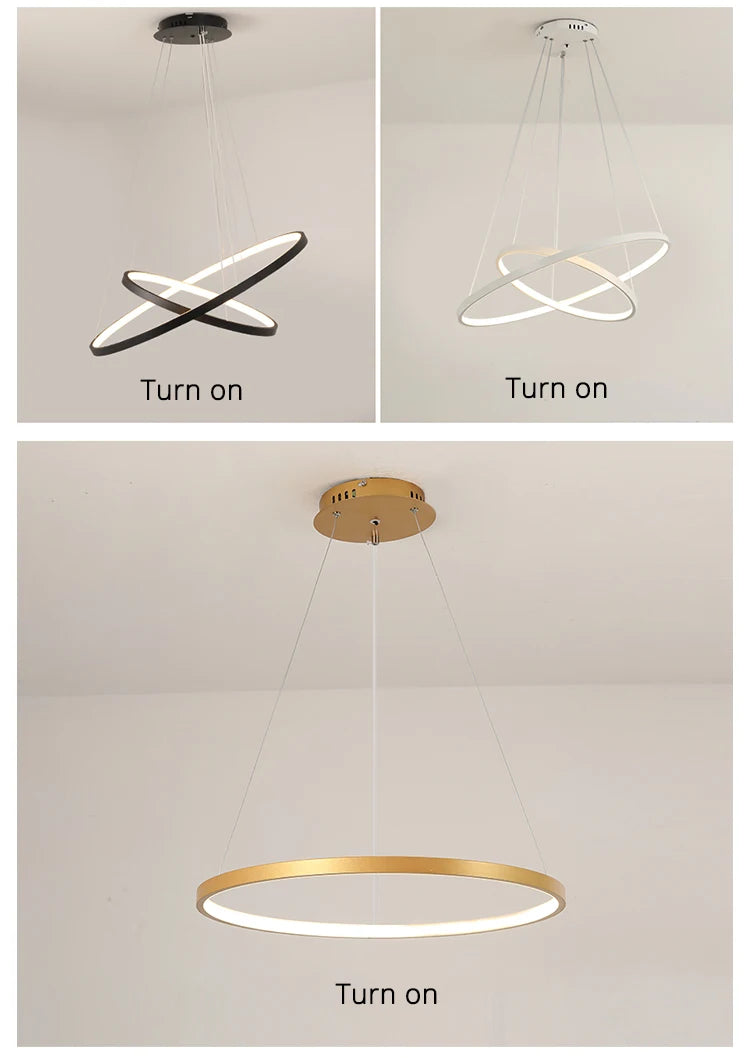 Lustre Anneau LED Villa Design — Fer Forgé Multi-anneaux — Salon et Chambre