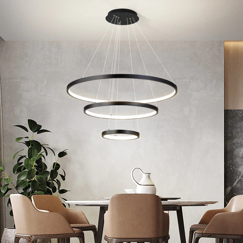 Lustre Anneau LED Villa Design — Fer Forgé Multi-anneaux — Salon et Chambre