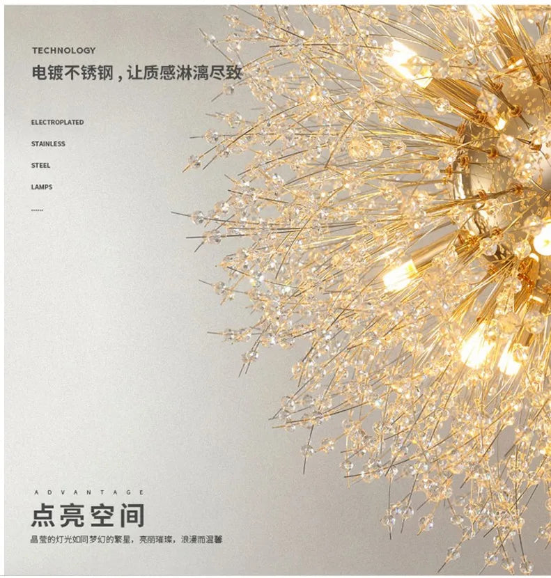 Lustre Pissenlit LED Design Étoilé — Fireball Créatif — Salon et Chambre