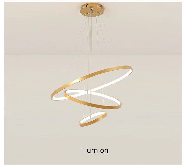 Lustre Anneau LED Villa Design — Fer Forgé Multi-anneaux — Salon et Chambre