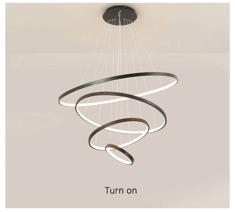 Lustre Anneau LED Villa Design — Fer Forgé Multi-anneaux — Salon et Chambre