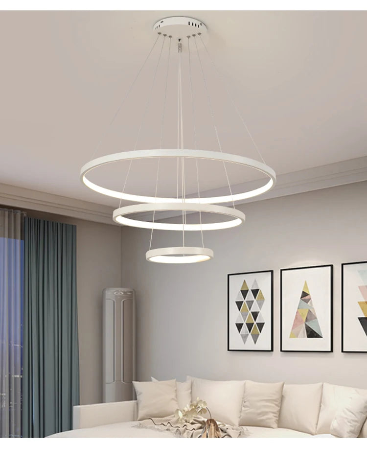 Lustre Anneau LED Villa Design — Fer Forgé Multi-anneaux — Salon et Chambre