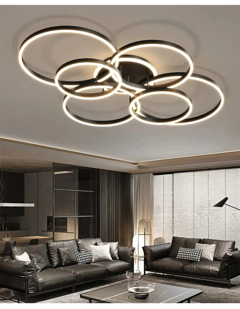 Lustre Design Moderne — 6 ampoules Noir
