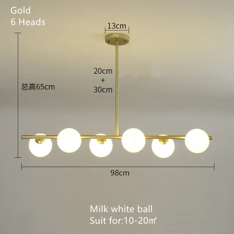 Lustre Blanc Moderne — Verre — 6 G Boule dans boule