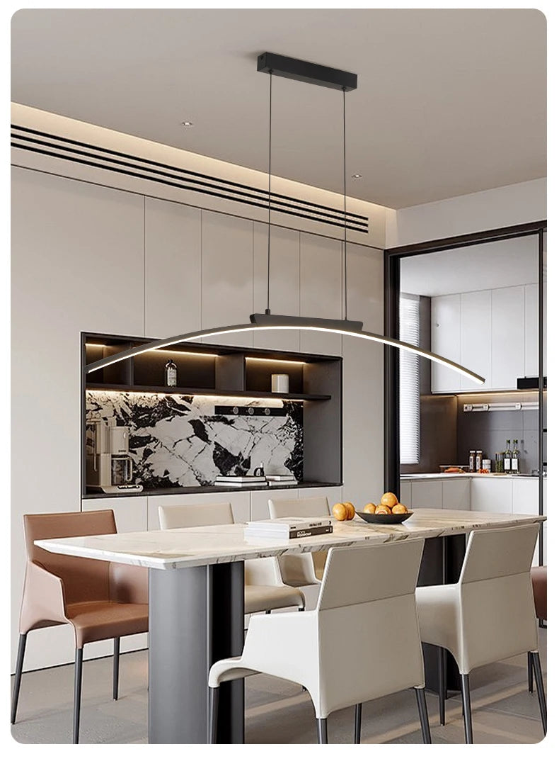 Lustre Arc LED Contemporain Dimmable — Cuisine et Restaurant — Design Épuré