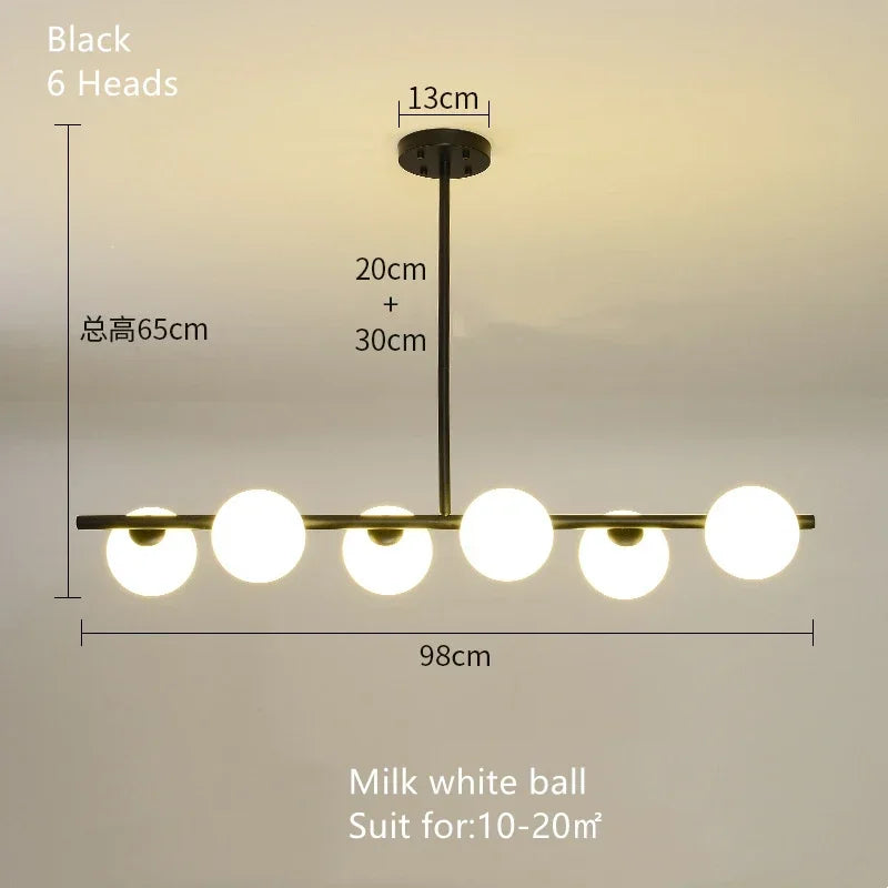 Lustre Blanc Moderne — Verre — 6 B Blanc Laiteux ball