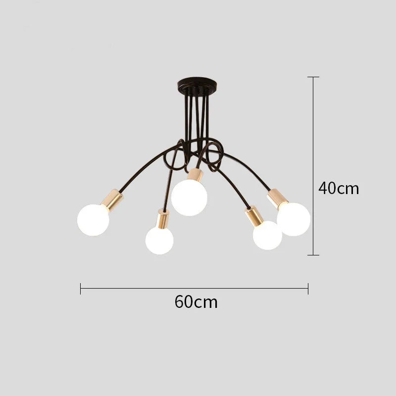 Lustre Chambre Adulte Doré — LED — Noir 5 ampoules