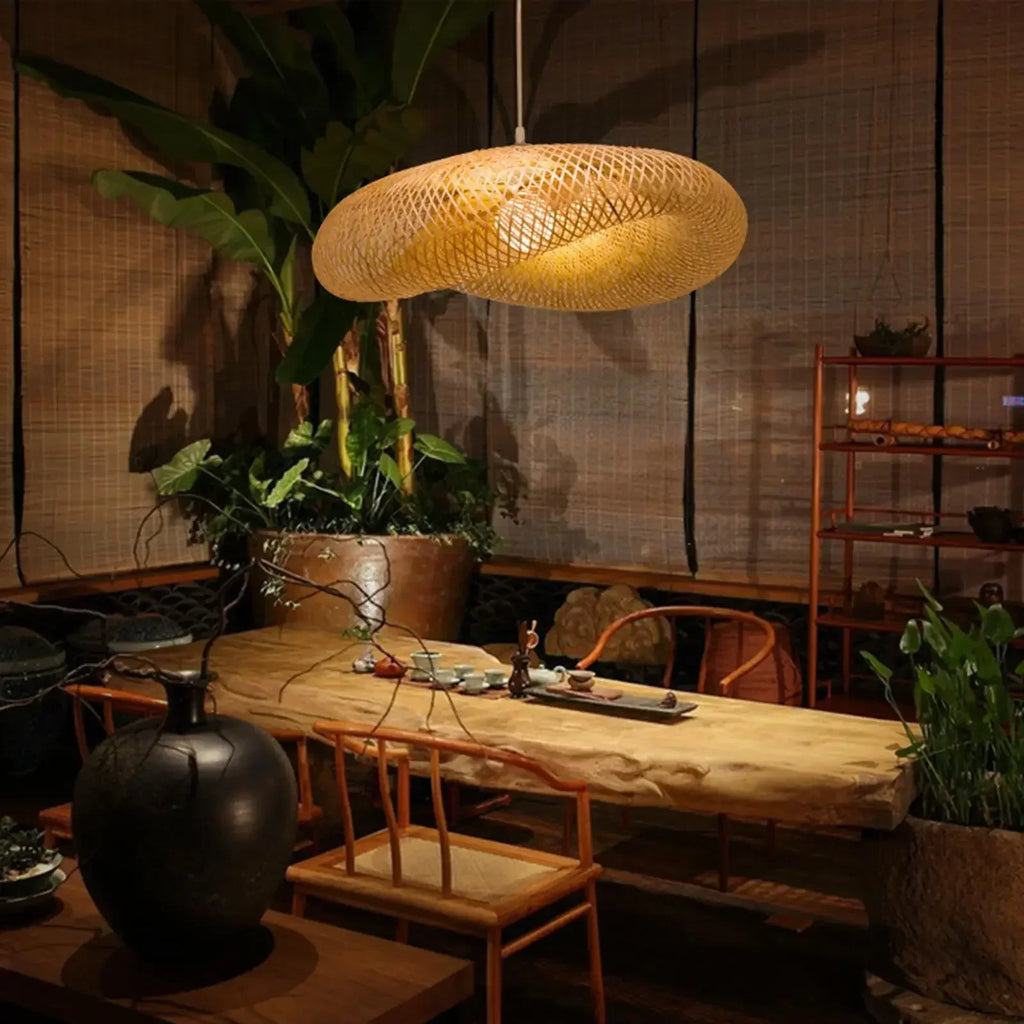 Suspension Rotin Tressé Fait Main 40/60/80/100cm - Lustre Bambou LED