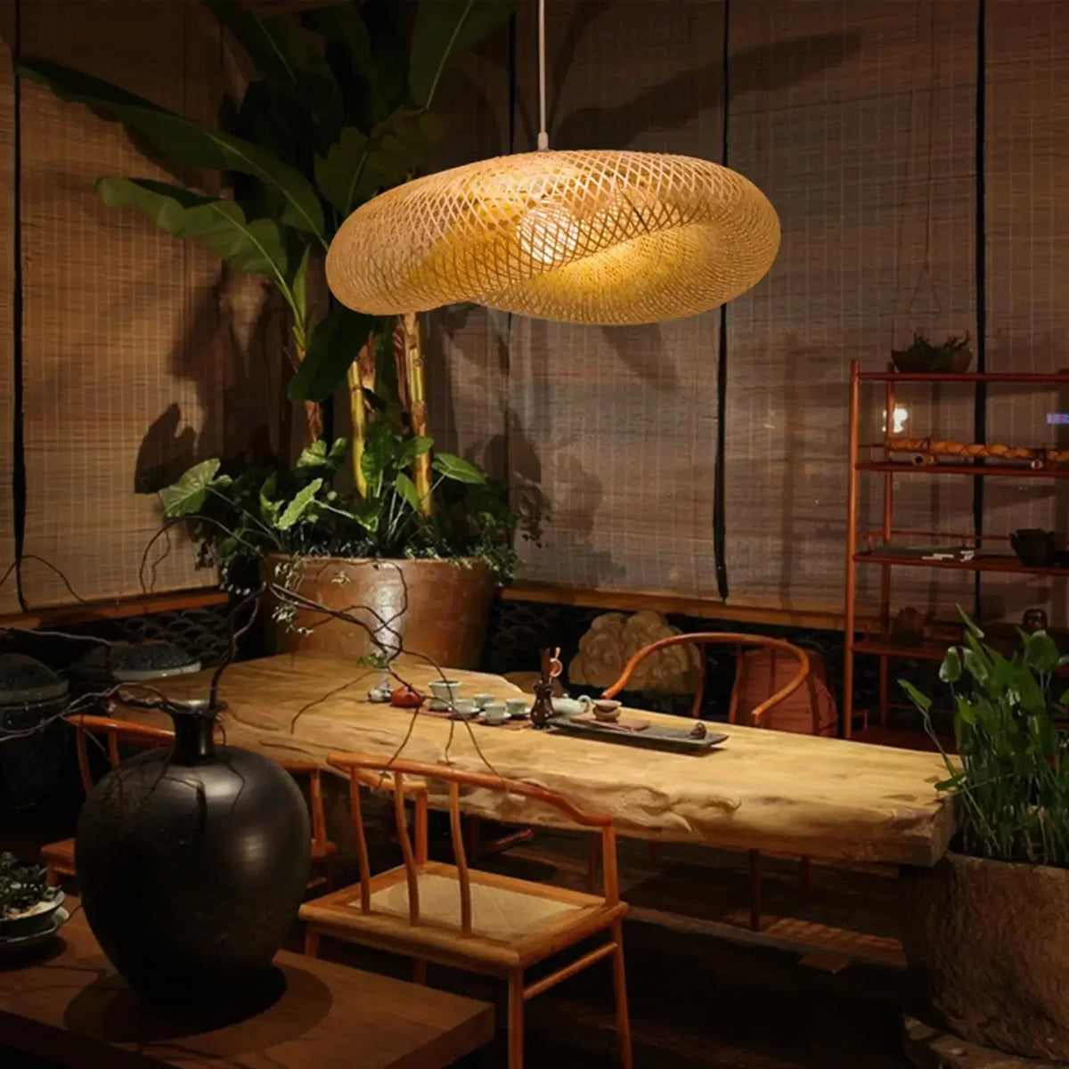 Suspension Rotin Tressé Fait Main 40/60/80/100cm - Lustre Bambou LED