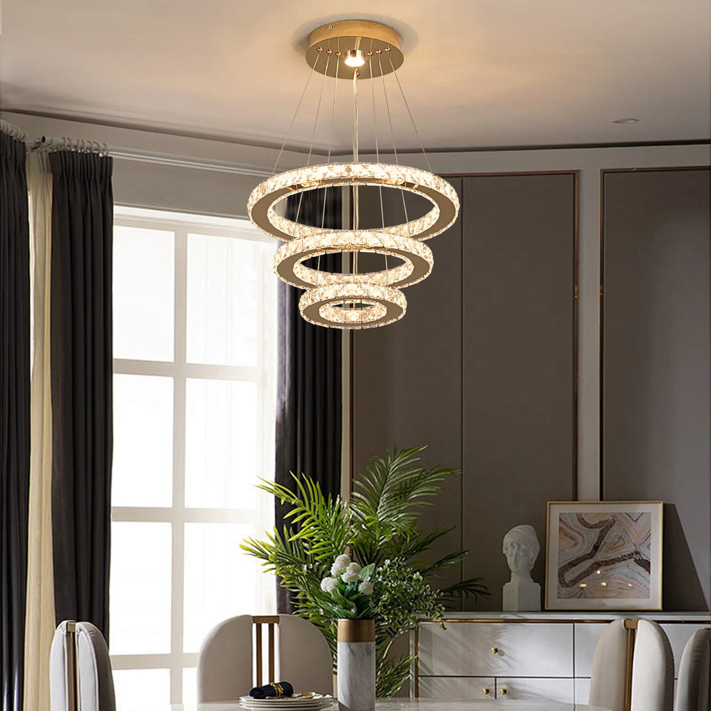Lustre Cristal Français Luxe - Suspension Dorée Chromée 40cm LED