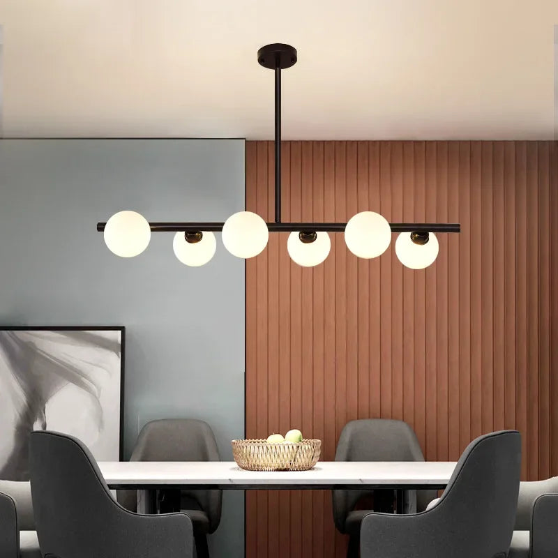 Lustre Blanc Moderne — Verre — 6 G Blanc Laiteux ball