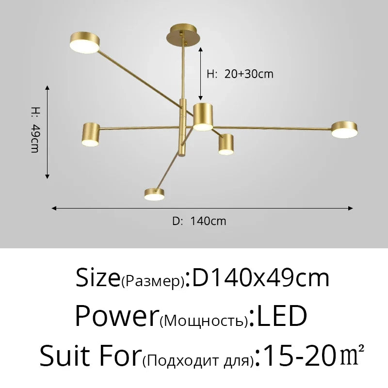 Lustre Chambre Ado — Noir — Doré 10 ampoules 140cm