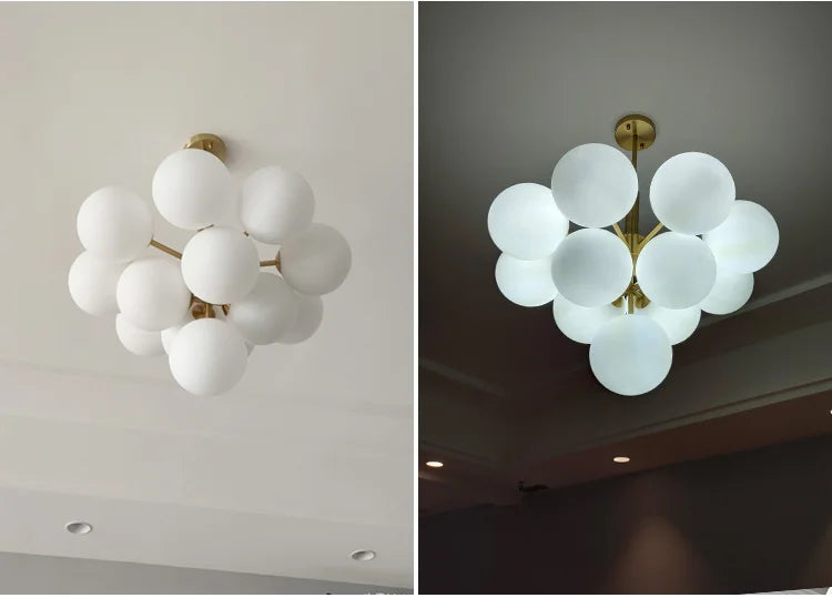 Lustre Boule Design — Verre — Doré 5 têtes