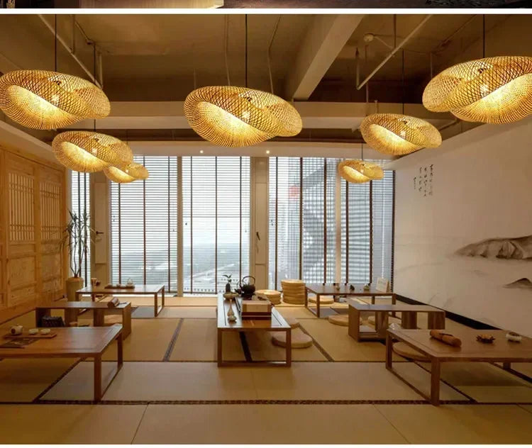 Lustre Bambou Tressé Artisanal LED — Design Vintage Naturel — 40 à 80cm