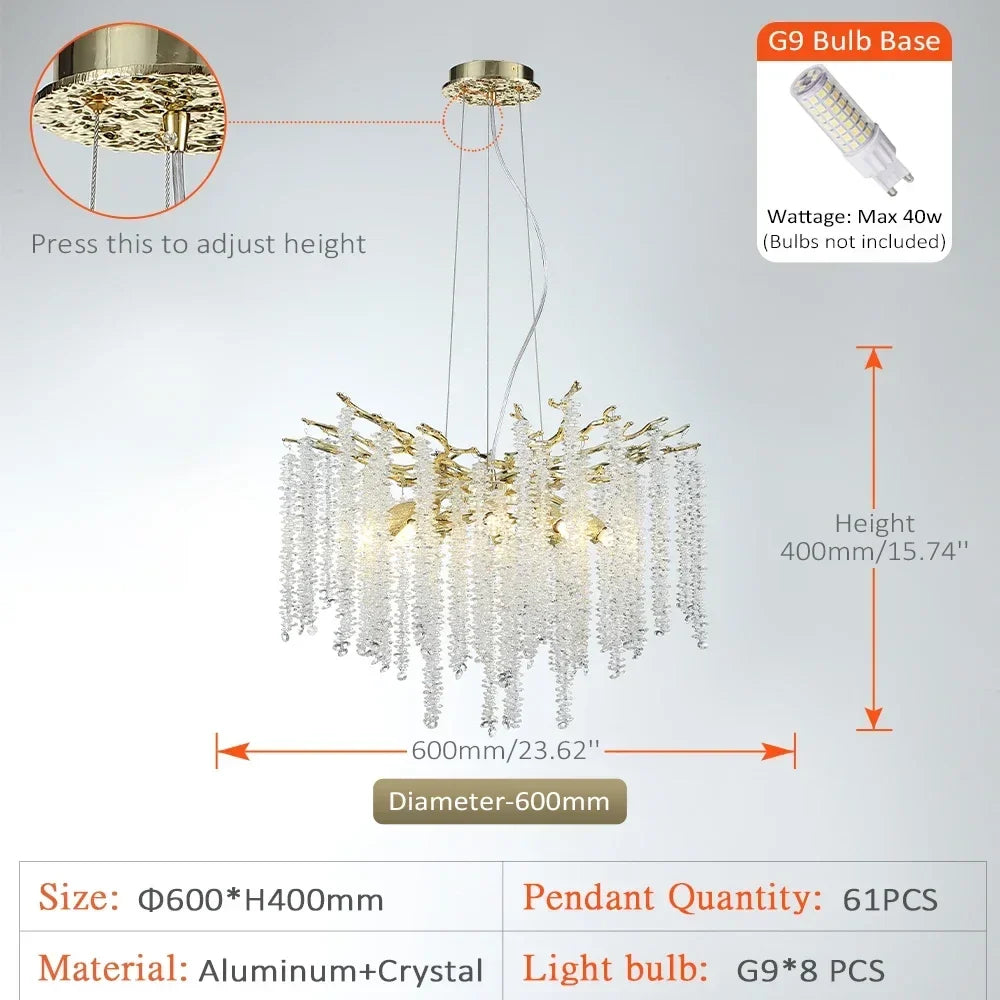 Lustre Cristal Ancien — Métal — Plafonnier Rond 65cm
