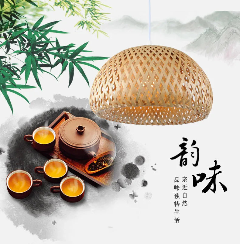 Suspension Bambou Tricotée Main 26cm - Lustre Artisanal Naturel LED