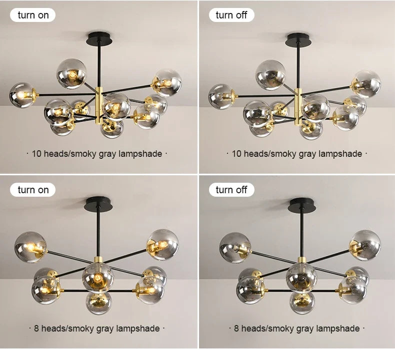 Lustre Boule Verre Design — Cognac 8 ampoules