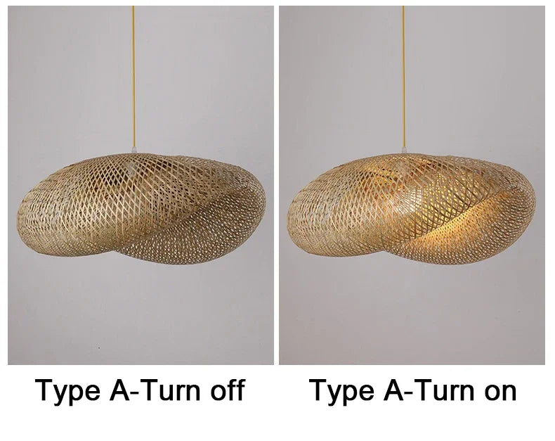 Suspension Bambou Tissé Main Rotin Naturel - Lustre LED 40 à 100cm