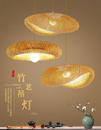 Suspension Bambou Tissé Main Rotin Naturel - Lustre LED 40 à 100cm