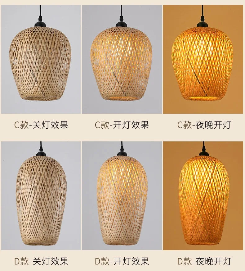 Suspension Bambou Osier Rotin - Lustre Plafond Moderne LED