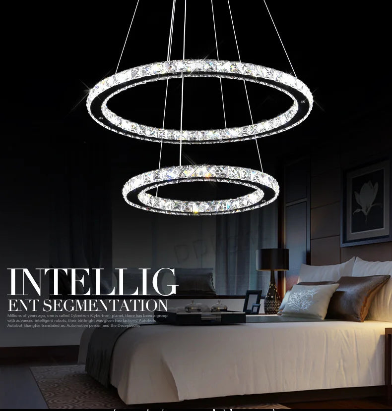 Lustre Cristal Moderne — 4 anneaux 30 50 70 90cm