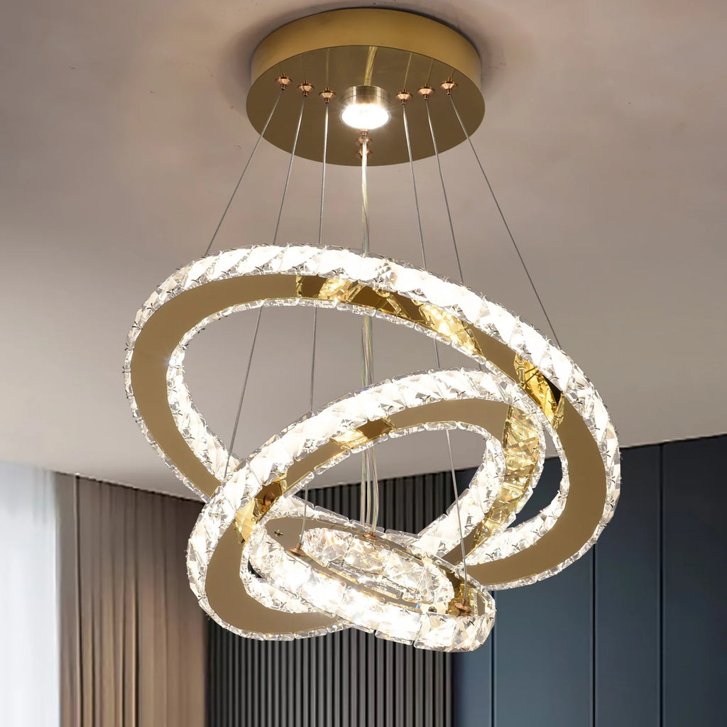 Lustre Cristal Français Luxe - Suspension Dorée Chromée 40cm LED