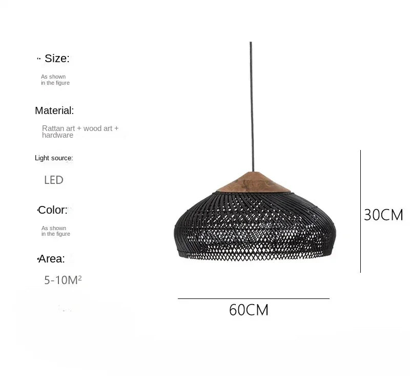 Suspension Rotin Wabi Sabi 40/50/60cm - Lustre LED Style Japonais