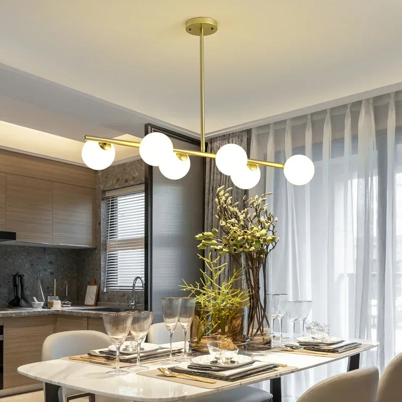 Lustre Blanc Moderne — Verre — 6 B Blanc Laiteux ball