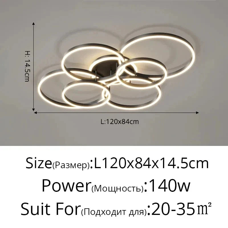 Lustre Design Moderne — 6 ampoules Noir