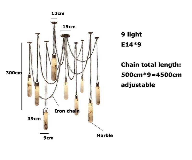 Lustre Aluminium Design — Métal — 9 ampoules