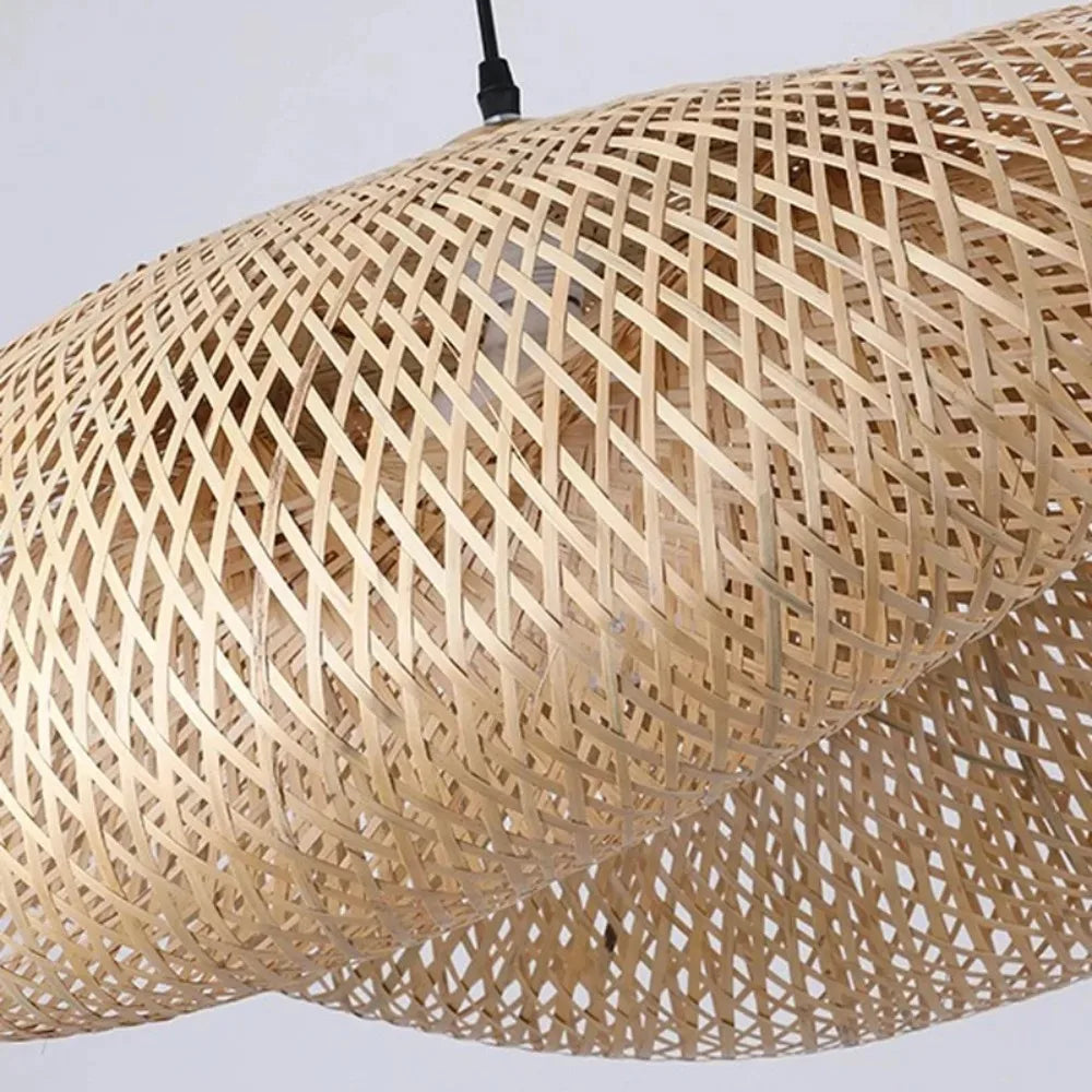 Lustre Rotin Tressé Main Vintage 40/60/80cm - Suspension Rustique LED
