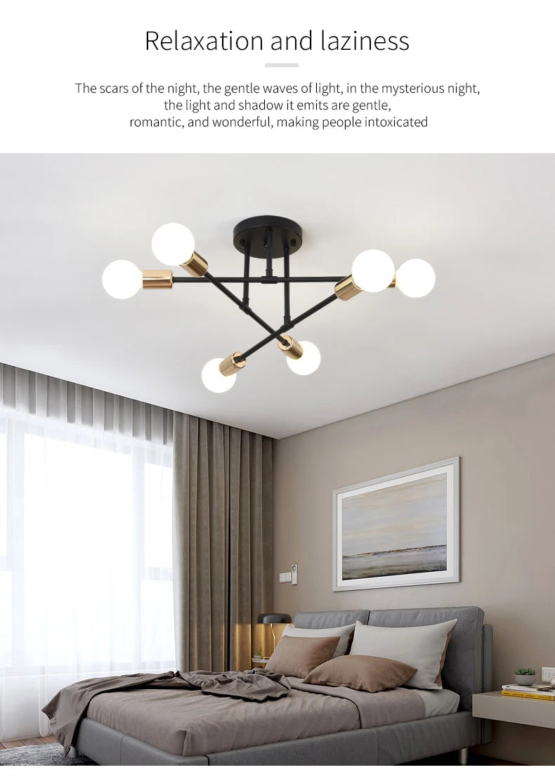 Lustre Industriel Design — Fer Forgé 6 Têtes — Salon et Salle à Manger LED