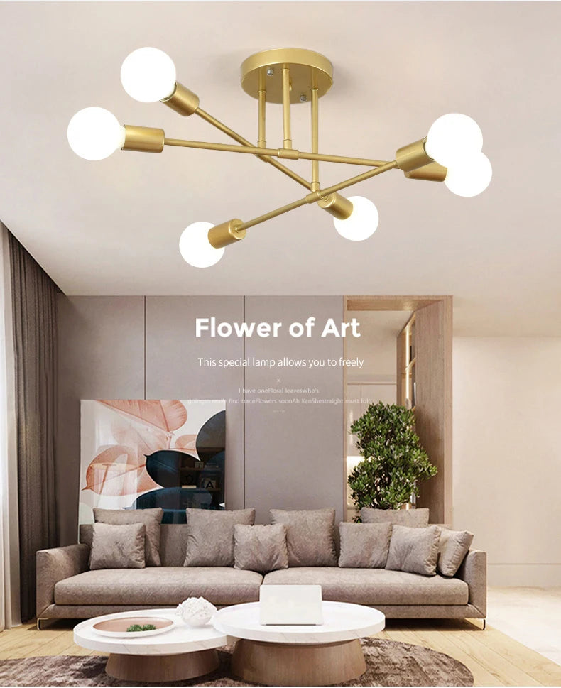 Lustre Industriel Design — Fer Forgé 6 Têtes — Salon et Salle à Manger LED