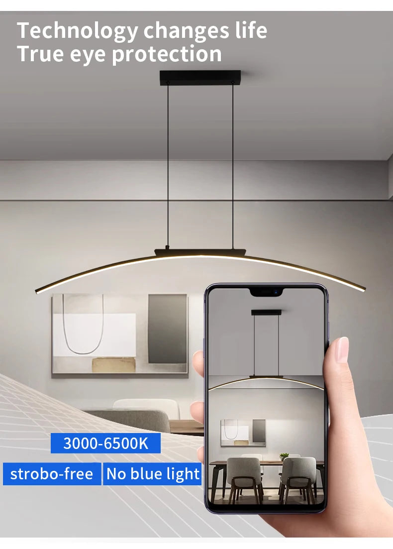 Lustre Arc LED Contemporain Dimmable — Cuisine et Restaurant — Design Épuré