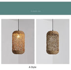 Suspension Bambou Rotin Rétro Japonais - Lustre Artisanal Tressé LED