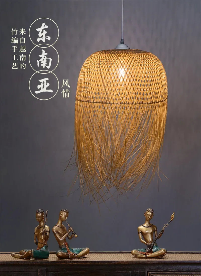 Lustre Bambou Créatif Style Loft - Suspension LED Asiatique Artisanal