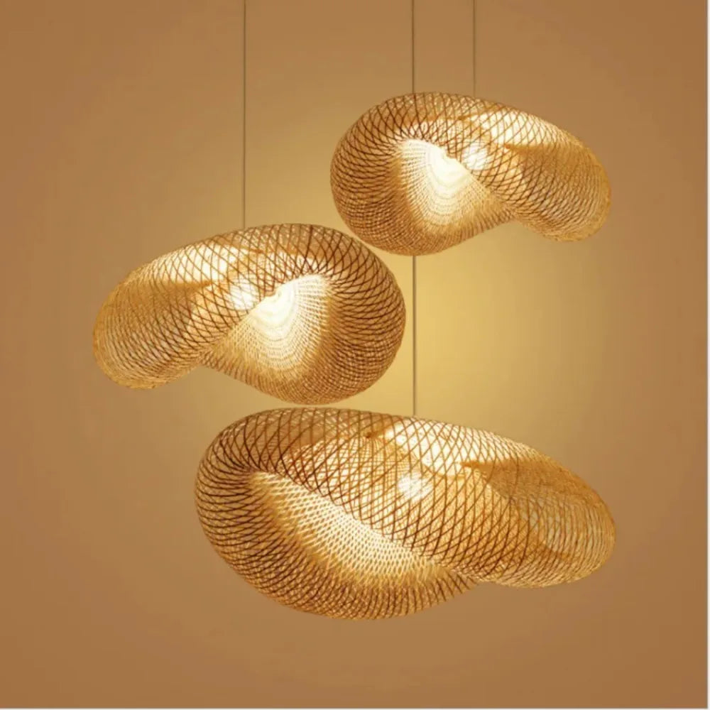 Lustre Rotin Tressé Main Vintage 40/60/80cm - Suspension Rustique LED