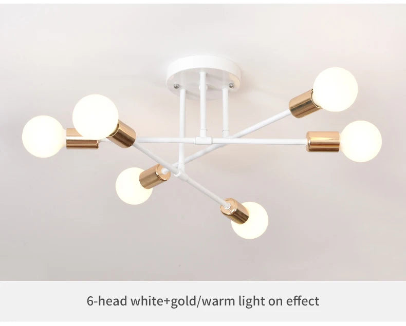 Lustre Industriel Design — Fer Forgé 6 Têtes — Salon et Salle à Manger LED