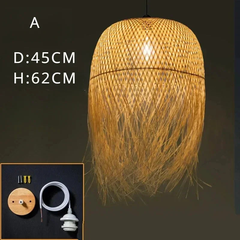 Lustre Bambou Créatif Style Loft - Suspension LED Asiatique Artisanal